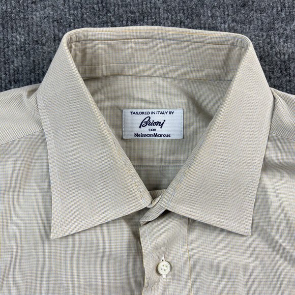 Brioni Other - Brioni Men Dress Shirt Large 17.5 Cotton Italy Yellow Micro Check Neiman Marcus